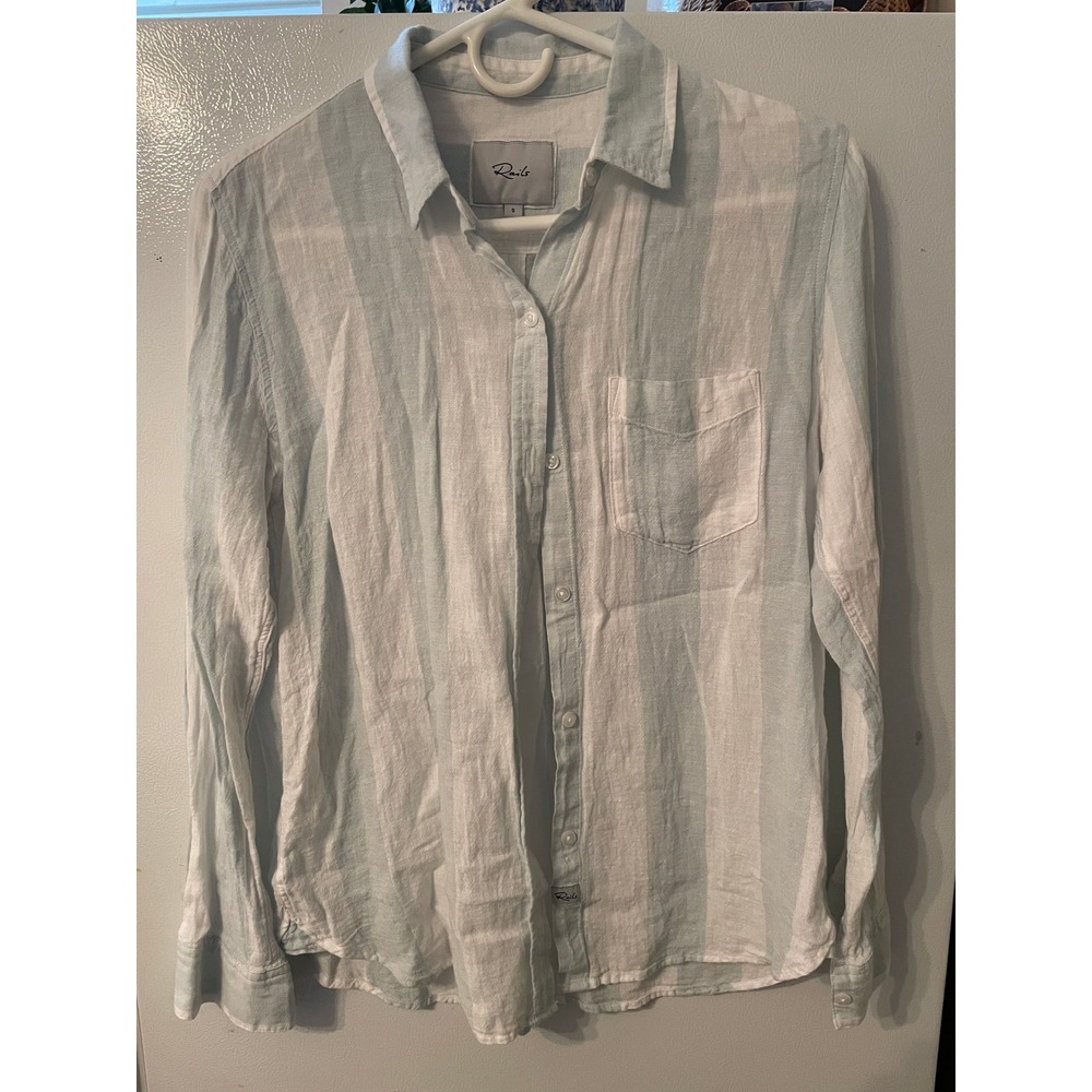 Rails Women's Small Charli Moss Stripe Linen Blend‎ Button Down Shirt Versatile